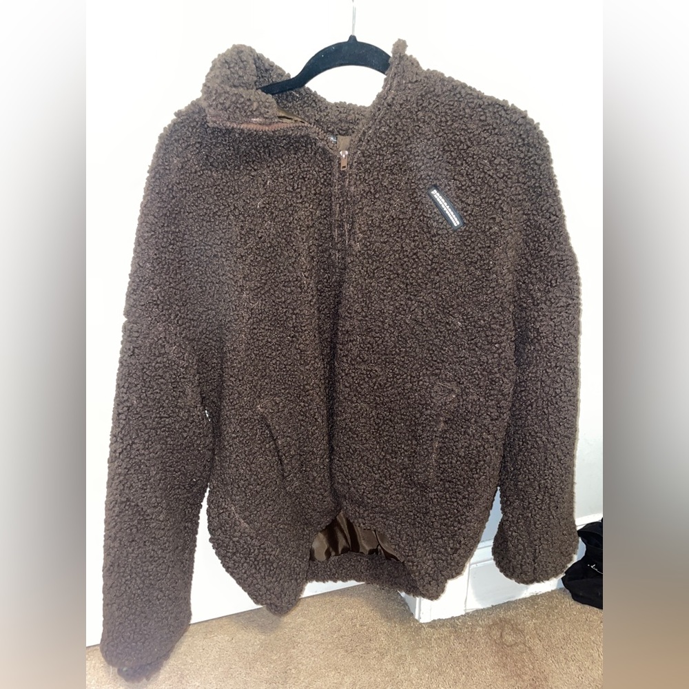 brown fluffy sweatshirt